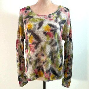 Anthropologie Sparrow Gray/Multi Floral Mohair Blend Scoop Neck Sweater Size L